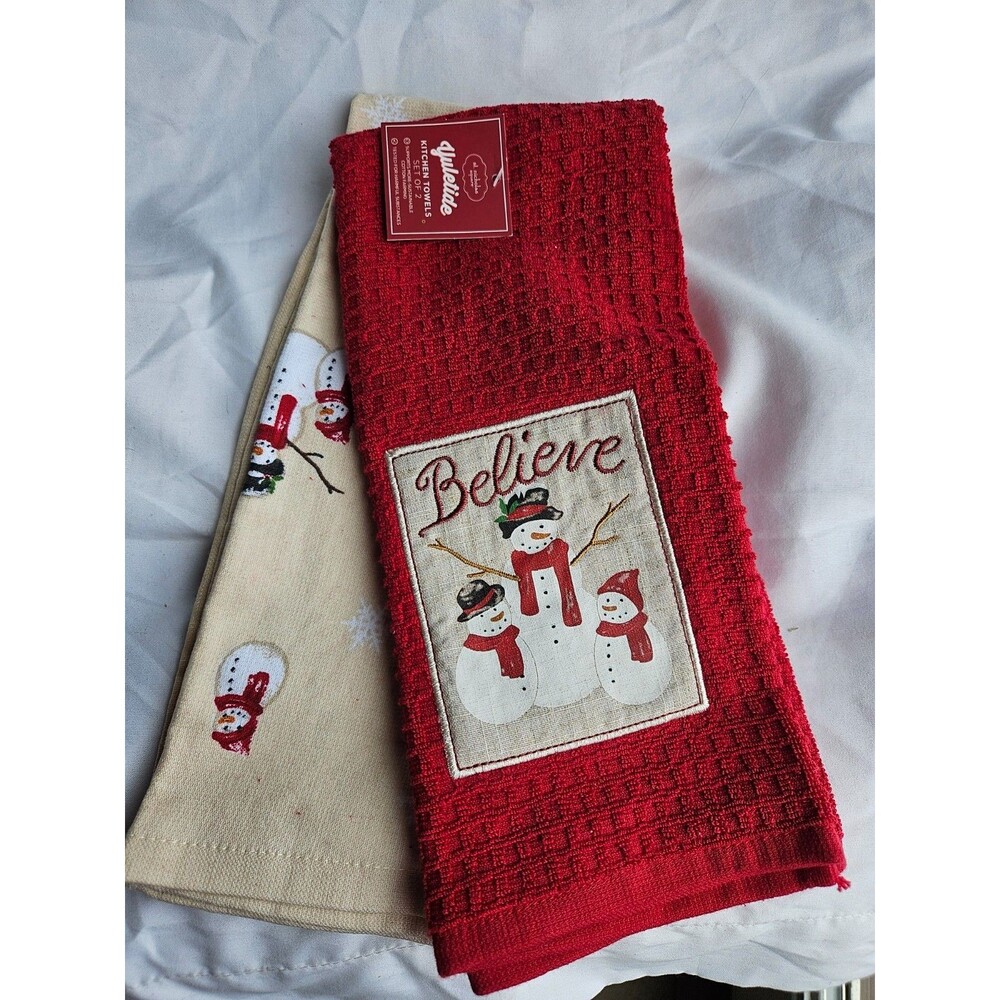 St. Nicholas Square Believe Snowman Kitchen Towels Holiday Christmas 2pk‎